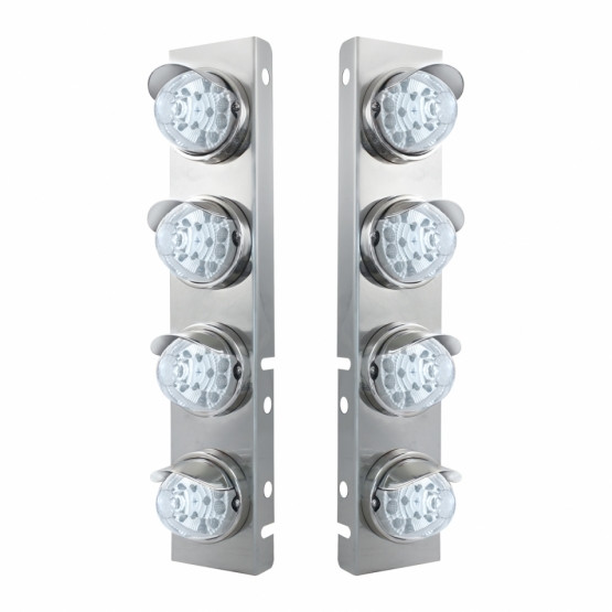 39853-UP SS FRONT AIR CLEANER BRACKET WITH 8X 17 AMBER LED REFLECTOR WATERMELON LIGHTS & SS VISORS FOR PETERBILT-CLEAR