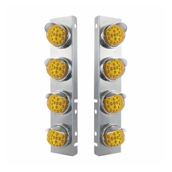 39850-UP SS FRONT AIR CLEANER BRACKET WITH 8X 17 AMBER LED REFLECTOR LIGHTS & SS VISORS FOR PETERBILT-AMBER LENS