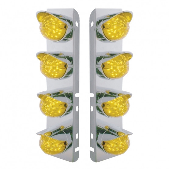 39858-UP SS FRONT AIR CLEANER BRACKET WITH 8X 17 AMBER LED DUAL FUNCTION REFLECTOR LIGHTS & SS VISORS FOR PETERBILT-AMBER