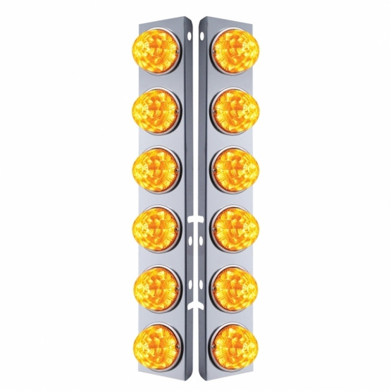 39634-UP SS FRONT AIR CLEANER BRACKET W/12X 17 AMBER LED REFL. WATERMELON LIGHTS & SS BEZELS FOR PETERBILT-AMBER LENS