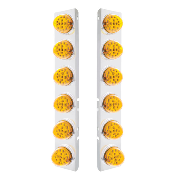 39638-UP SS FRONT AIR CLEANER BRACKET WITH 12X 17 AMBER LED DUAL FUNCTION REFLECTOR LIGHTS & SS BEZELS FOR PETERBILT-AMBER