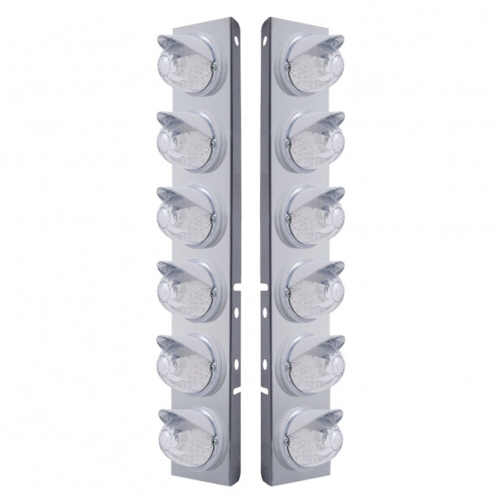 37393-UP SS FRONT AIR CLEANER BRKT WITH 12X 17 AMBER LED DUAL FUNCTION WATERMELON LIGHTS & VISORS FOR PETERBILT-CLEAR LENS