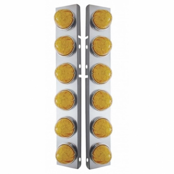 39796-UP SS FRONT AIR CLEANER BRKT WITH 12X 17 AMBER LED HI/LO WATERMELON LIGHTS & SS BEZELS FOR PETERBILT-AMBER LENS