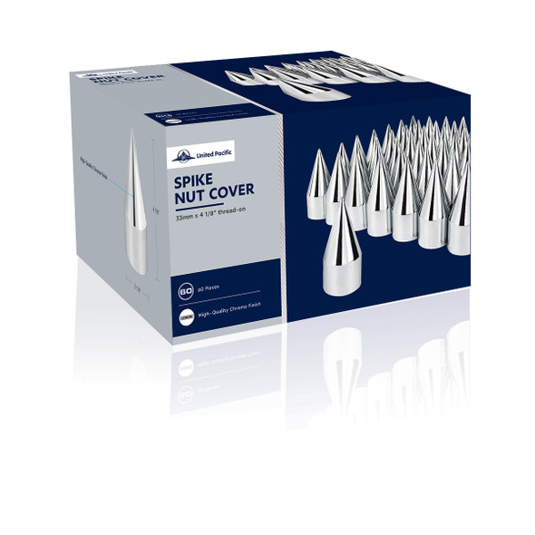 33mm X 4-1/8" Chrome Plastic Spike Nut Covers - Thread-On (60-Pack)