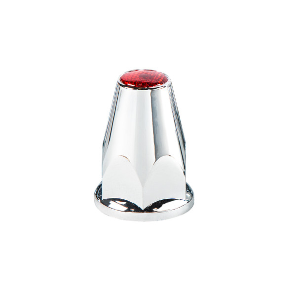 33mm X 2-3/4" Chrome Plastic Nut Covers With Flange - Push-On -Red Reflector (20-Pack)