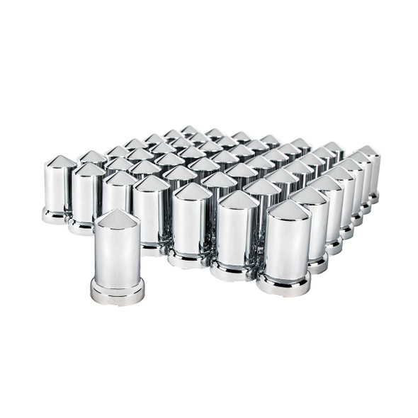 33mm X 3-3/16" Chrome Plastic Pointed Nut Covers With Flange - Push-On (60-Pack)