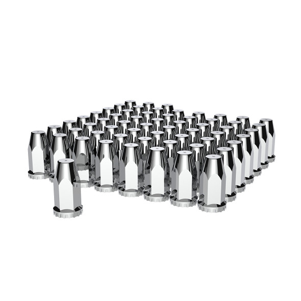 33mm X 4" Chrome Plastic Extra Tall Nut Covers With Flange - Thread-On (60-Pack)