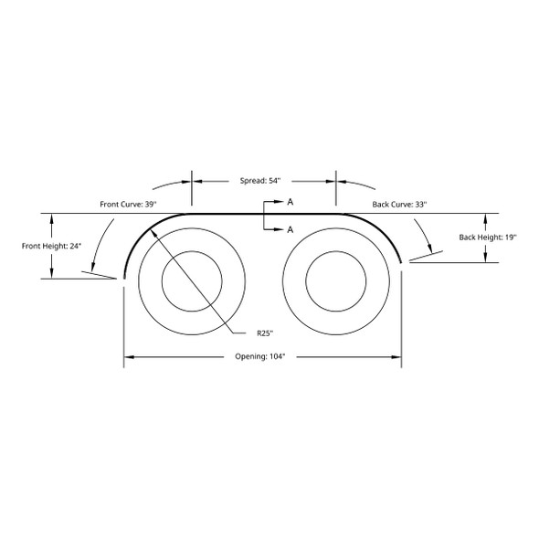 126" 430 Stainless Steel (18ga) Beaded Edge Ribbed Full Fender  54" Spread - SR Series (Pair)