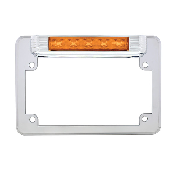 Chrome Motorcycle License Plate Frame With Auxiliary Light - Amber LED/Amber Lens