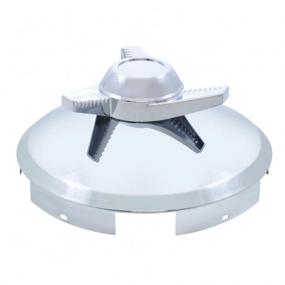 5 Even Notched Chrome Front Hubcap With 3 Bar Left Swing Spinner - 1" Lip
