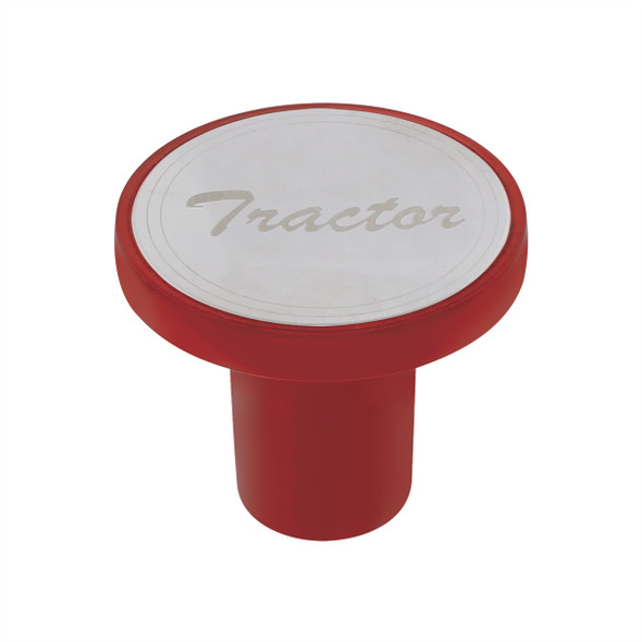 Aluminum Screw-On Air Valve Knob With Stainless Tractor Plaque - Candy Red