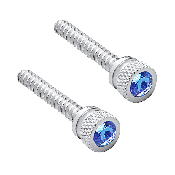 Chrome Long Dash Screw With Color Crystal For Freightliner-Blue (2-Pack)
