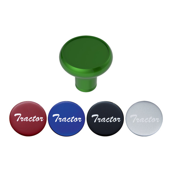 Deluxe Aluminum Screw-On Air Valve Knob With Multi-Color Glossy Tractor Sticker - Emerald Green