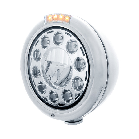 Stainless Classic Headlight 11 LED Bulb & LED Signal - Clear Lens