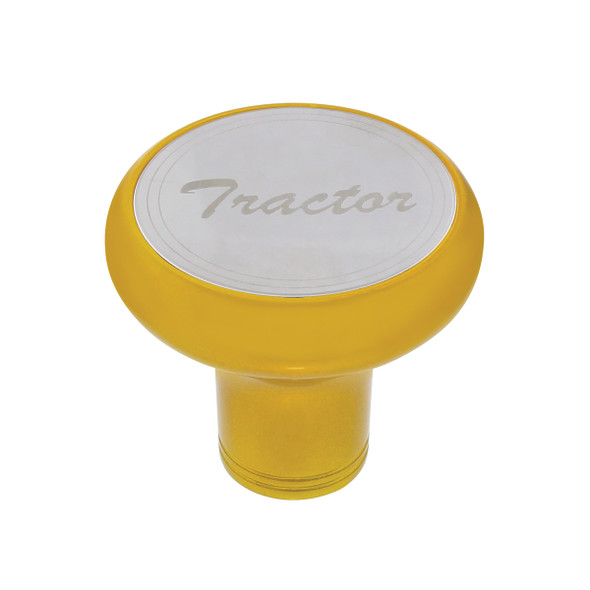 Deluxe Aluminum Screw-On Air Valve Knob With Stainless Tractor Plaque - Electric Yellow