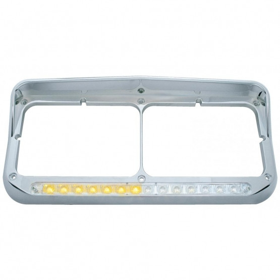 Rectangular Dual Headlight Bezel With Visor And LED Sequential Light Bar (Passenger) - Amber LED/Clear Lens
