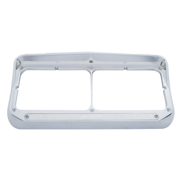 14 LED Chrome Rectangular Dual Headlight Bezel With Visor - Green LED/Clear Lens