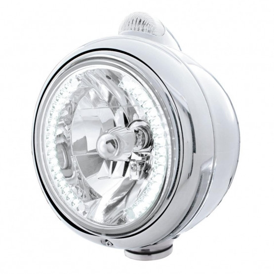 Chrome Guide 682-C Headlight H4 With White LED & LED Signal - Clear Lens