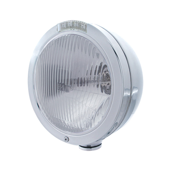 Stainless Steel Bullet Classic Headlight H4 Bulb & LED Turn Signal - Clear Lens
