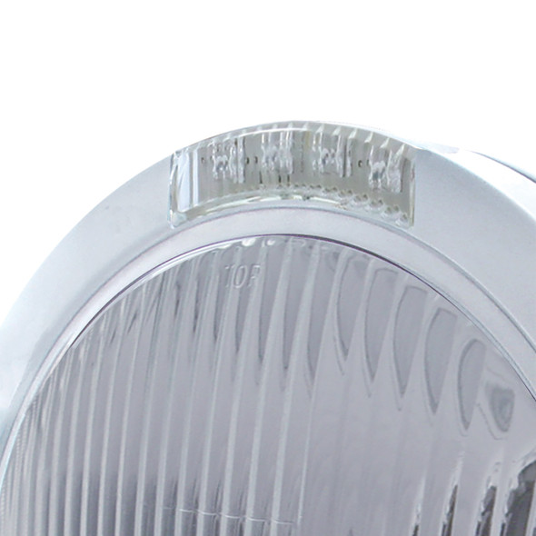 Stainless Steel Bullet Classic Headlight H4 Bulb & LED Turn Signal - Clear Lens