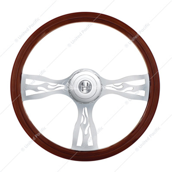 88139-UP 18" CHROME FLAME STEERING WHEEL WITH HUB & HORN BUTTON KIT FOR PETERBILT (1998-2005) & KENWORTH (2001-2002)