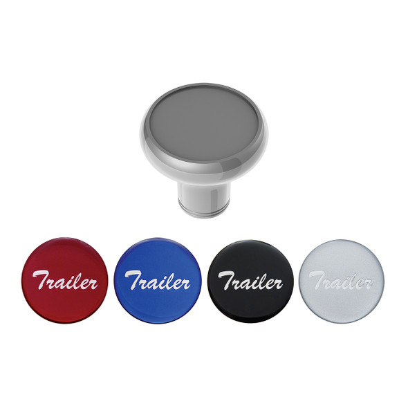Deluxe Aluminum Screw-On Air Valve Knob With Multi-Color Glossy Trailer Sticker - Liquid Silver