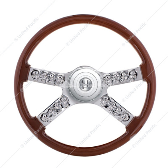 88184-UP 18" SKULL STEERING WHEEL WITH HUB & HORN BUTTON KIT FOR PETERBILT (2003+) & KENWORTH (2003+)