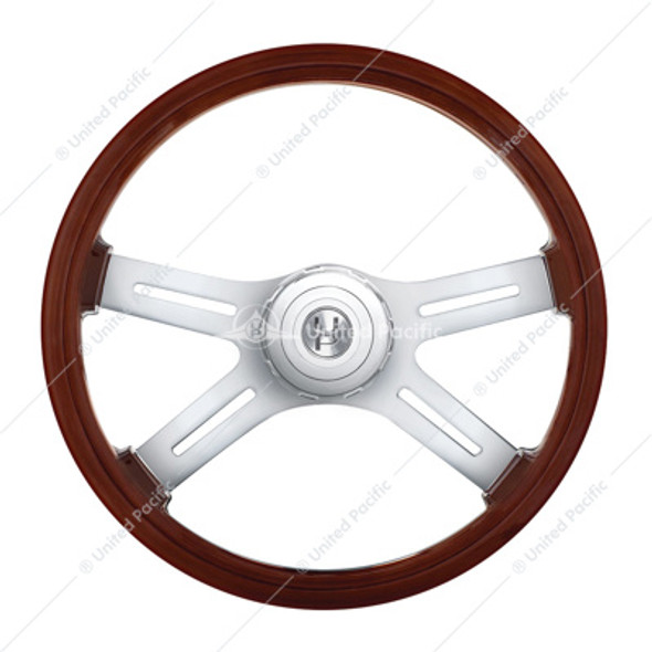 88178-UP 18" 4-SPOKE STYLE WOOD STEERING WHEEL WITH HUB & HORN BUTTON KIT FOR PETERBILT (2006+) & KENWORTH (2003+)