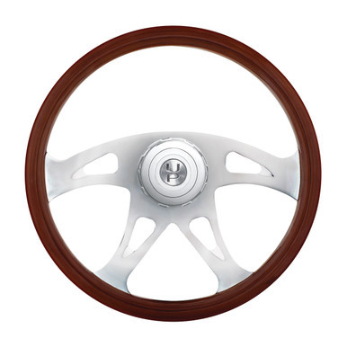 88179-UP 18" BOSS STYLE WOOD STEERING WHEEL WITH HUB & HORN BUTTON KIT FOR PETERBILT (2006+) & KENWORTH (2003+)