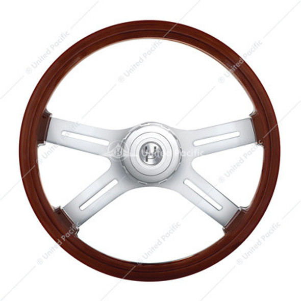 88179-UP 18" BOSS STYLE WOOD STEERING WHEEL WITH HUB & HORN BUTTON KIT FOR PETERBILT (2006+) & KENWORTH (2003+)