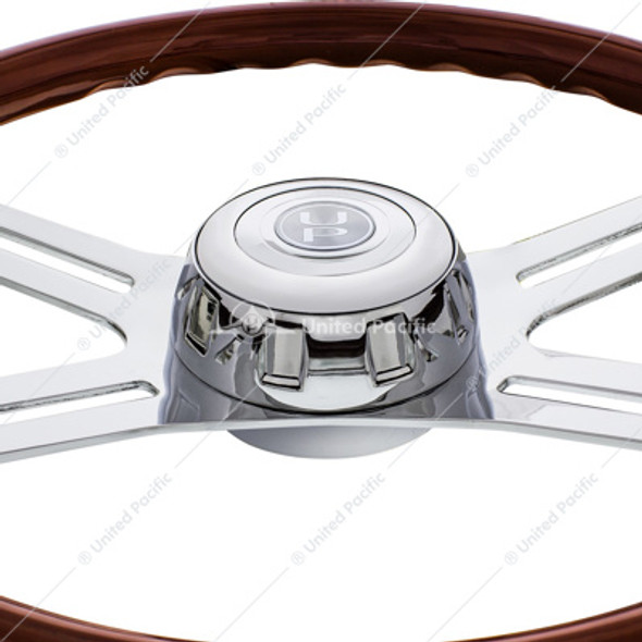 88180-UP 18" FLAME STYLE WOOD STEERING WHEEL WITH HUB & HORN BUTTON KIT FOR PETERBILT (2006+) & KENWORTH (2003+)