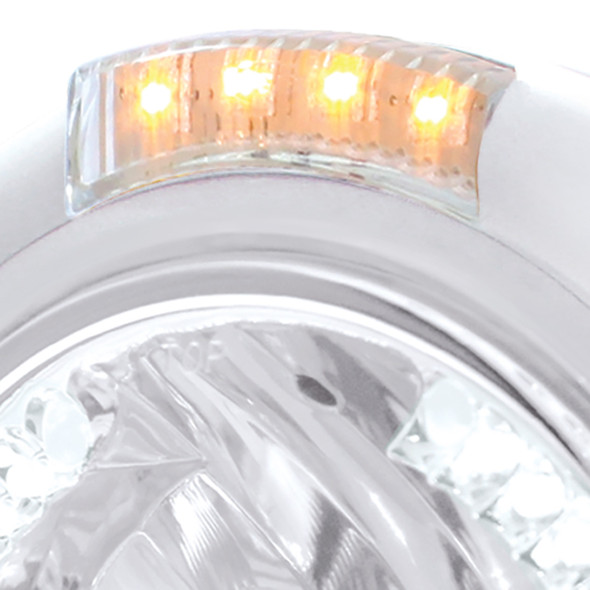 Stainless Steel Classic Headlight H4 With 34 White LED & Signal - Clear Lens