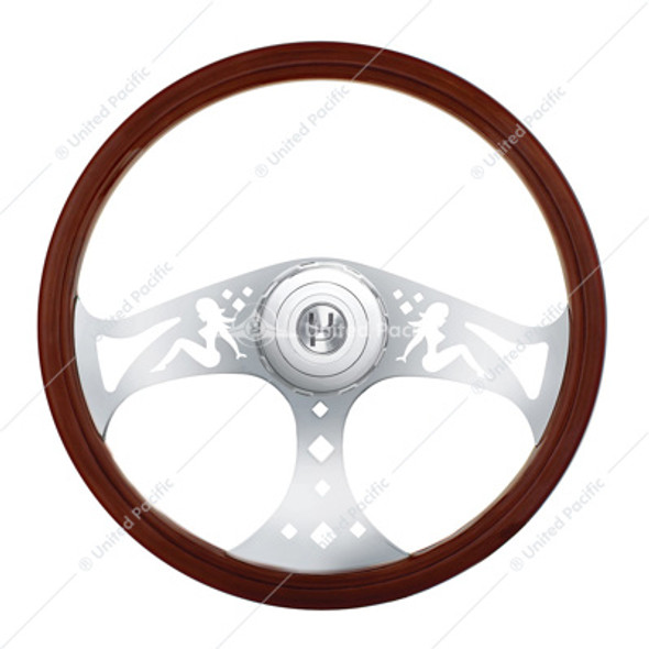 88182-UP 18" LADY STYLE WOOD STEERING WHEEL WITH HUB & HORN BUTTON KIT FOR PETERBILT (2006+) & KENWORTH (2003+)