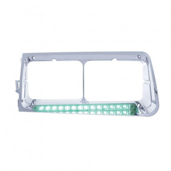 14 LED Headlight Bezel For 1989-2009 Freightliner FLD - Driver - Green LED/Clear Lens
