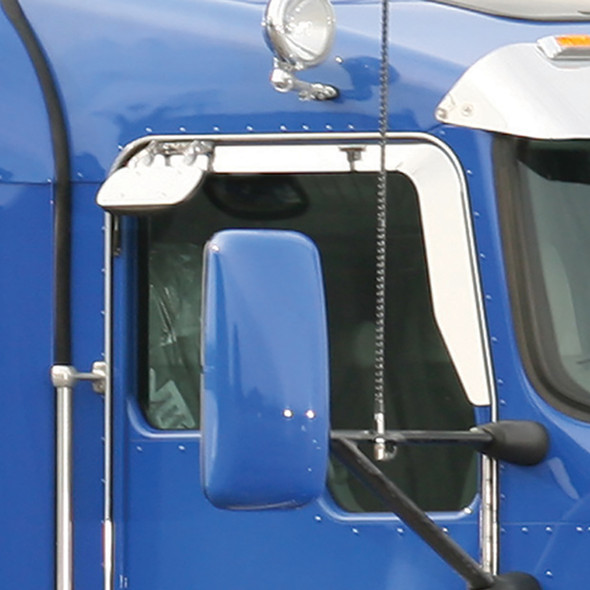 Stainless Door Window Vent Visor For All KW Trucks With Daylight Doors & Passenger Side Single Convex Mirror (Pair)