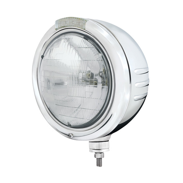 Stainless Steel Classic Embossed Stripe Headlight H6024 & Dual Mode LED Signal-Clear Lens