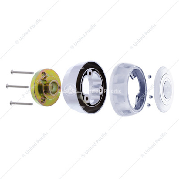 88292-UP CHROME STEERING WHEEL HUB & HORN BUTTON KIT FOR 2014-2024 KENWORTH T680 & PETERBILT 579