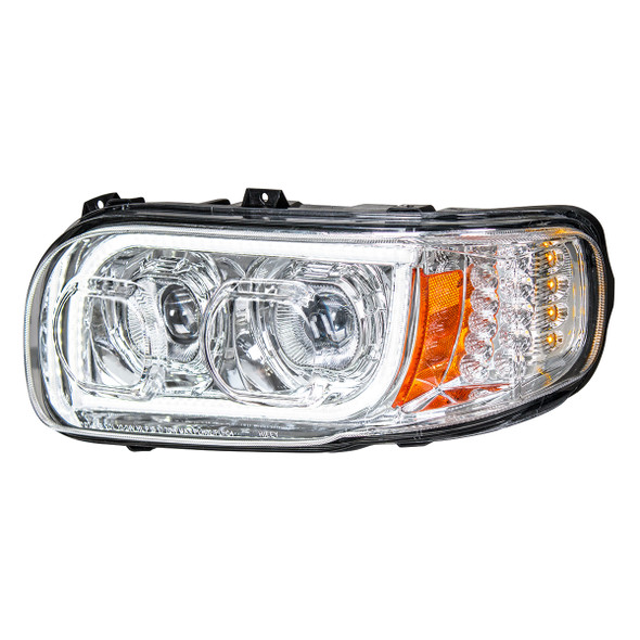 High Power LED Chrome Headlight With 16 LED Turn & 57 LED Bar For 2008-2024 Peterbilt 389- Driver