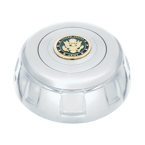 88194-UP CHROME ALUMINUM STEERING WHEEL HORN BUTTON WITH METAL MEDALLION, US ARMY