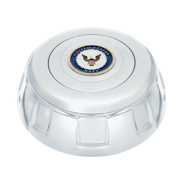 88195-UP CHROME ALUMINUM STEERING WHEEL HORN BUTTON WITH METAL MEDALLION, US NAVY