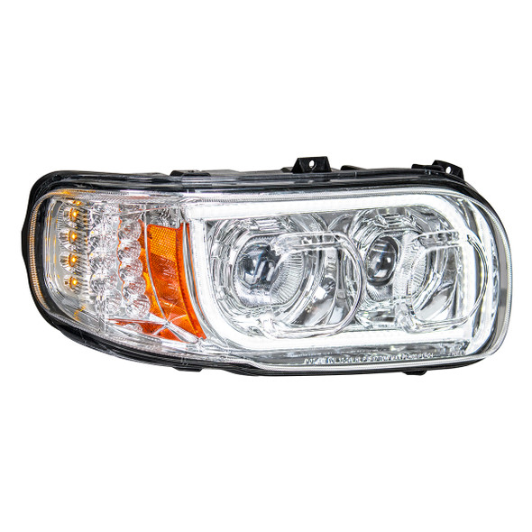 High Power LED Chrome Headlight With 16 LED Turn & 57 LED Bar For 2008-2024 Peterbilt 389- Passenger