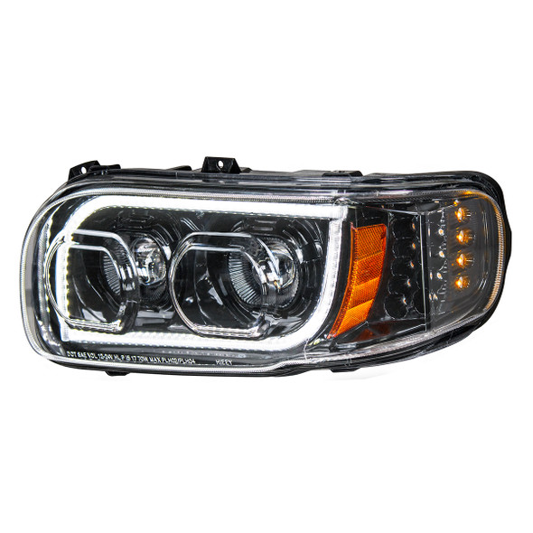 High Power LED "Blackout" Headlight With 16 LED Turn & 57 LED Bar For 2008-2024 Peterbilt 389- Driver