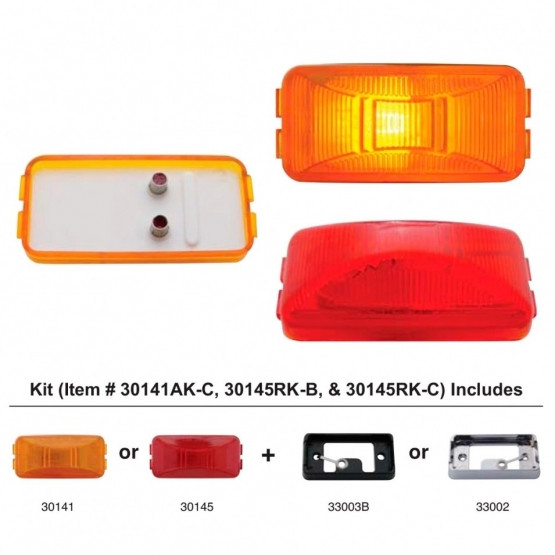 Rectangular Light Kit (Clearance/Marker) With Chrome Bracket - Red Lens