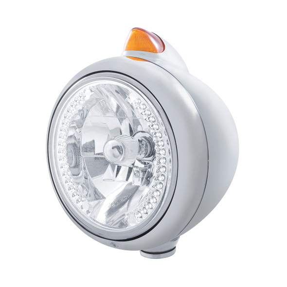 Stainless Steel Guide 682-C Headlight H4 With White LED & Original Style LED Signal - Amber Lens