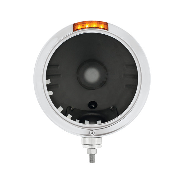 Stainless Steel Bullet Embossed Stripe Headlight No Bulb With LED Signal - Amber Lens