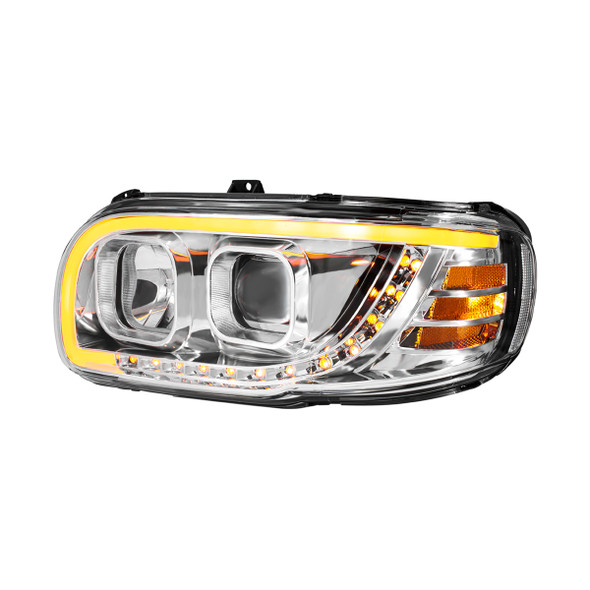 Chrome Projection Headlight With LED Turn Signal & Light Bar For 2008-2024 Peterbilt 389-Driver