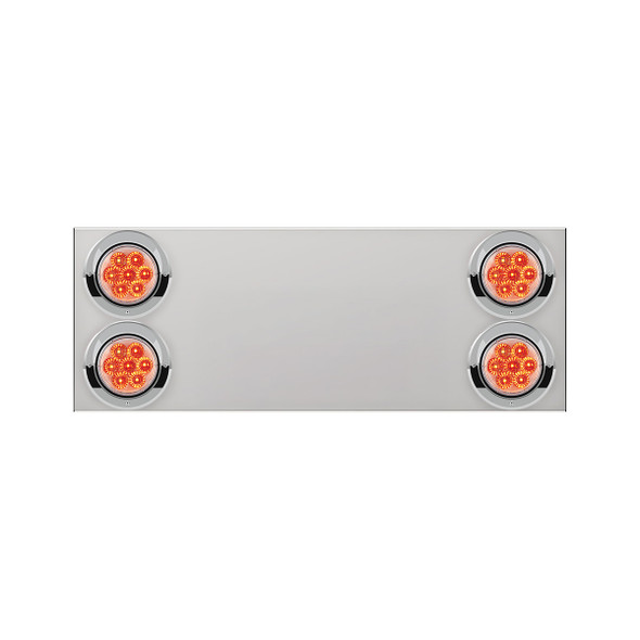 33-3/4" Stainless Rear Center Panel With Four 7 LED 4" Reflector Lights&Visors(No LP Holes)-Red LED/Clear Lens