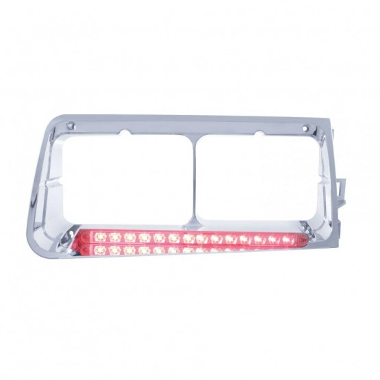 14 LED Headlight Bezel For 1989-2009 Freightliner FLD - Passenger - Red LED/Clear Lens