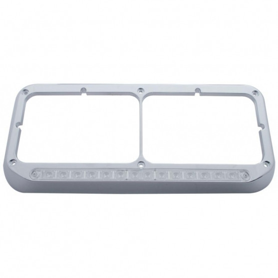 14 LED Chrome Rectangular Dual Headlight Bezel - Amber LED/Clear Lens