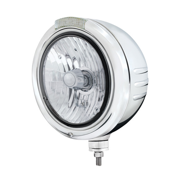 Stainless Steel Classic Embossed Stripe Headlight Crystal H4 & Dual Mode LED Signal-Clear Lens